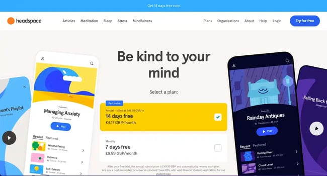 Headspace is an app and community that helps members achieve a more peaceful state of mind and improved sleep quality