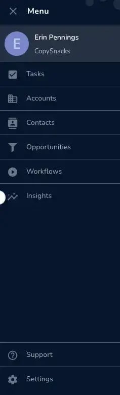 menu options in Salesflare