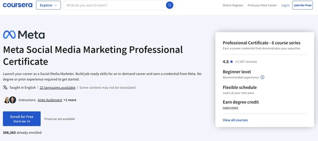 Meta Social Media Marketing Professional Certificate by Meta
