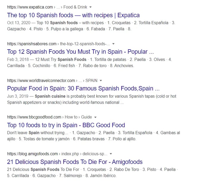 example of meta descriptions on the SERPs page