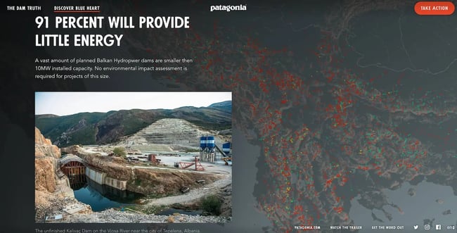 microsite examples: patagonia blue heart information page