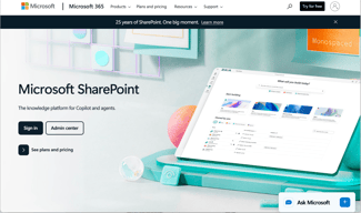 microsoft sharepoint interface displayed on tablet showing copilot knowledge platform and document collaboration
