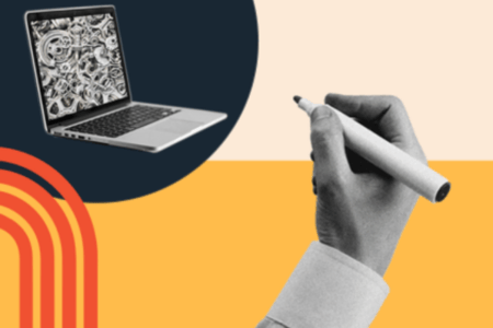 migrate wordpress: Image shows a hand with a pen and a laptop 