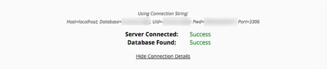 the test connection window in WordPress Duplicator, a WordPress migration plugin