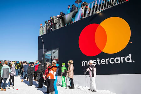 mastercard as an example of a minimalist logo design on a billboard