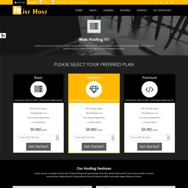 mist webhosting theme