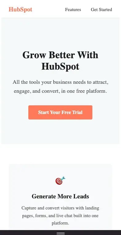 mobile feature section for landing page using html and css
