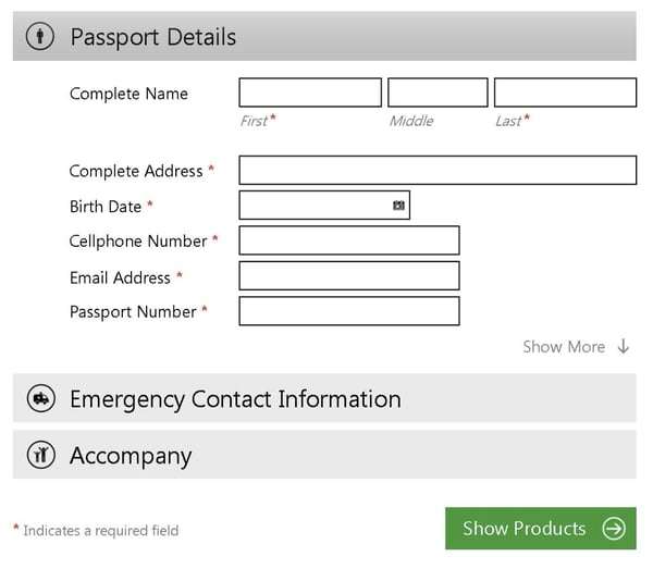 form design example with an asterisk used to indicate compulsory fields