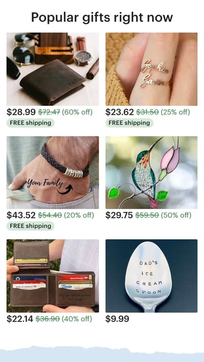 mobile website design: etsy popular items homepage