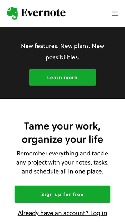 mobile website design: evernote mobile homepage
