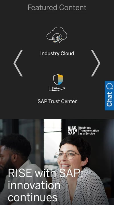 mobile website design: sap homepage