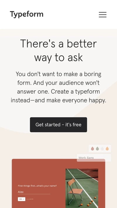 mobile website design: typeform homepage