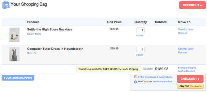 checkout button example from modcloth