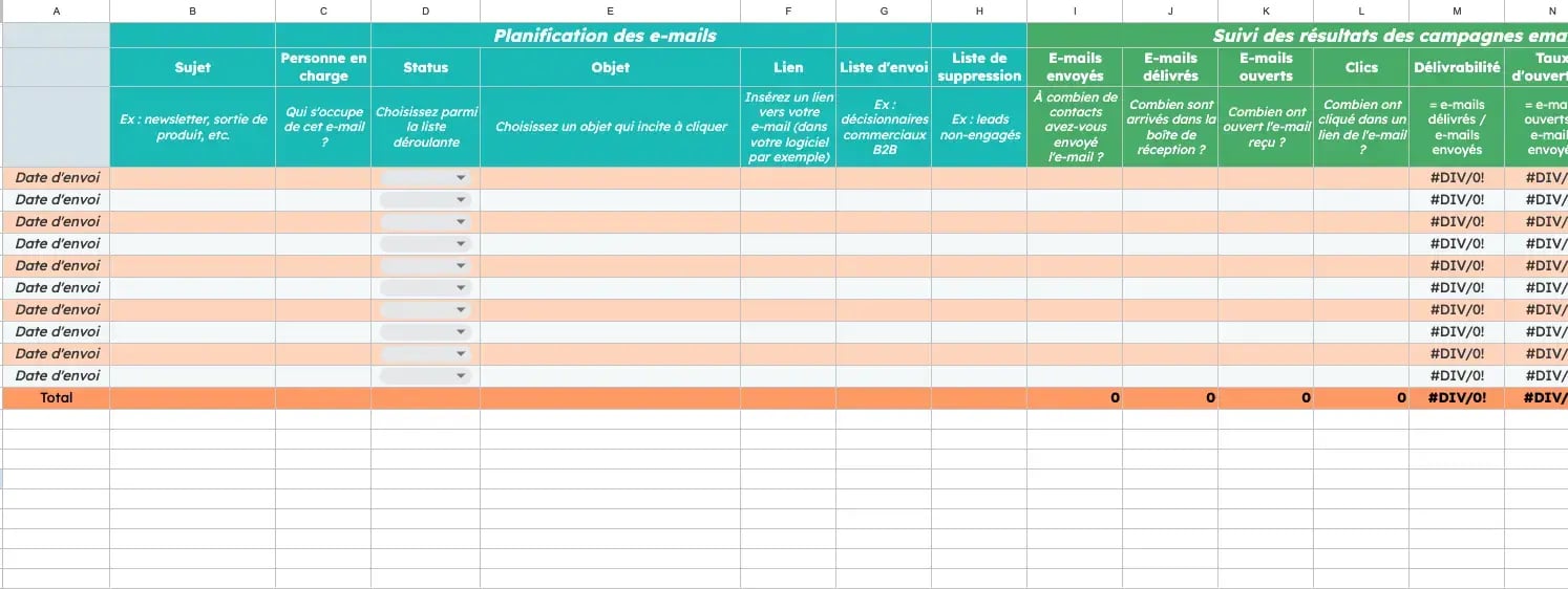 modèle de planning de campagnes d'e-mails