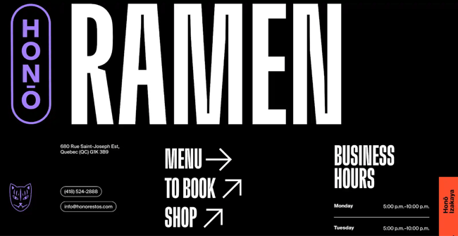 modern website design examples - hono ramen