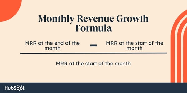 Customer loyalty and retention  monthly revenue growth formula: MRR at the end of month minus MRR at the start of month divided by MRR at the start of month
