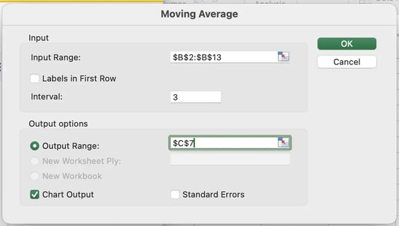 sales forecasting in excel, moving average step 6
