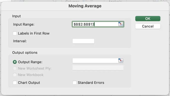 sales forecasting in excel, moving average step 3