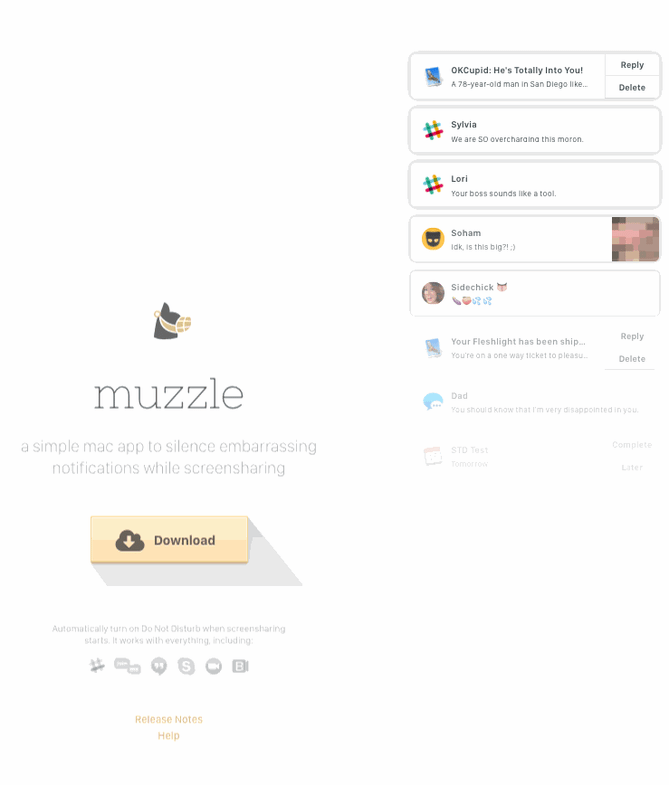muzzle-1.gif Landing page de cadastro do Muzzle com um botão de download amarelo