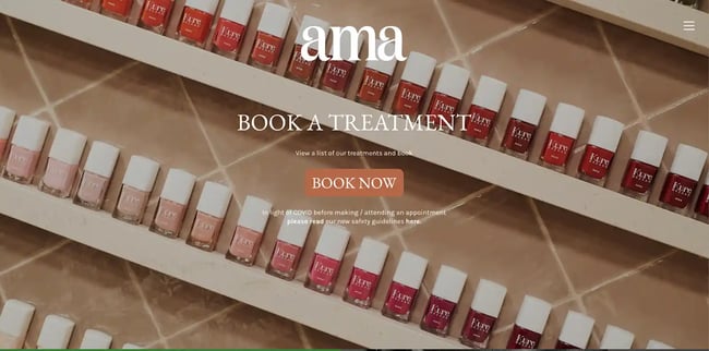 Best nail salon websites, example from Ama The Salon