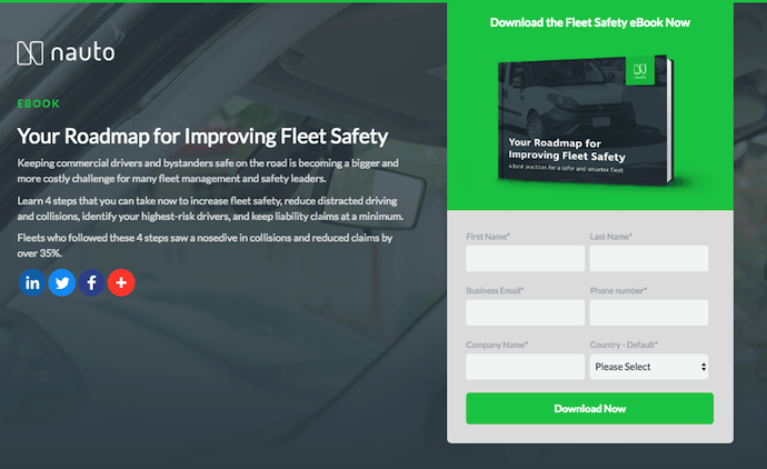Landing page do e-book do Nauto com um botão de download verde