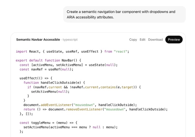 navigation bar for website, ai prompts for web developers