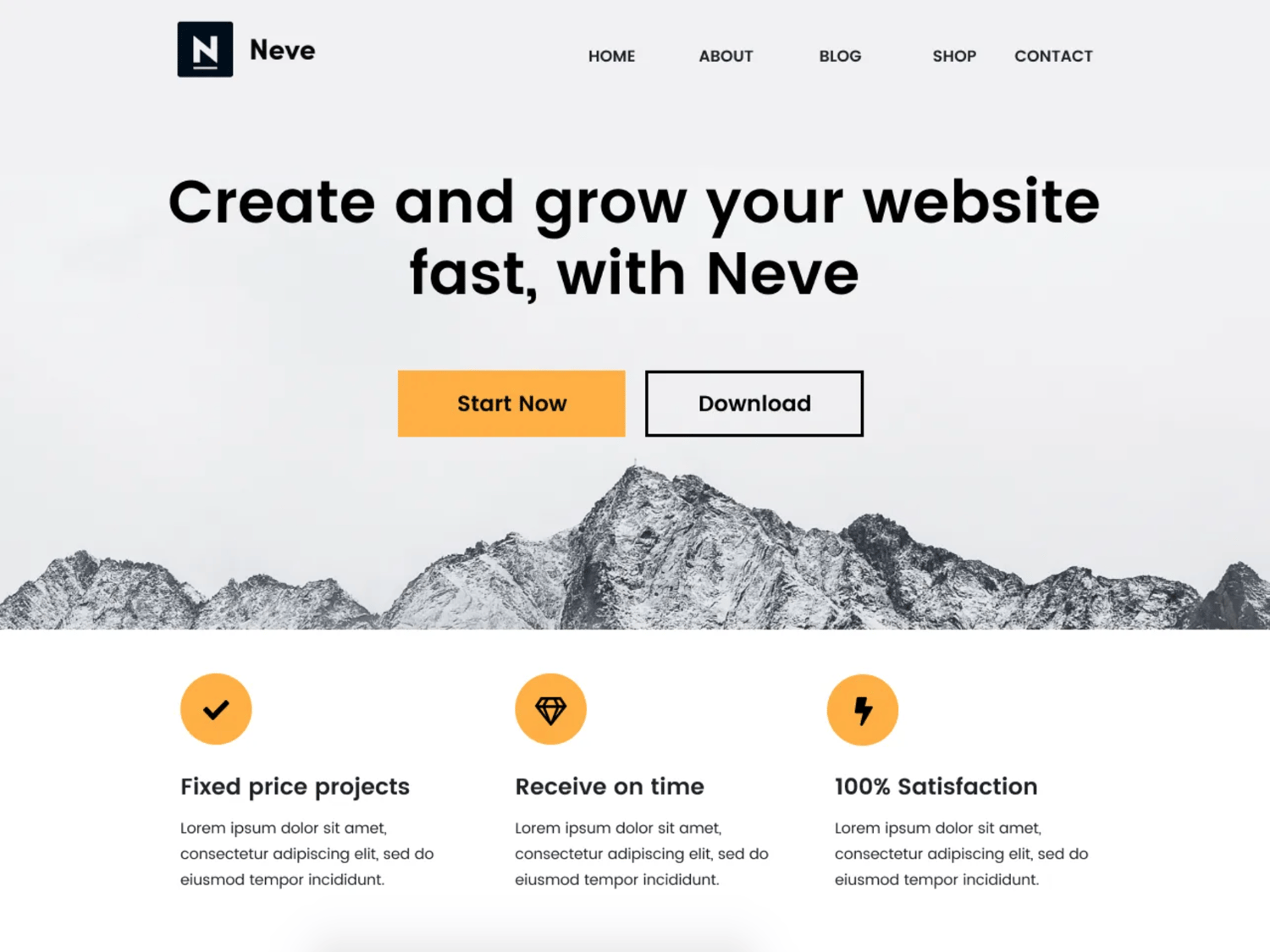 product page for the modern wordpress theme Neve