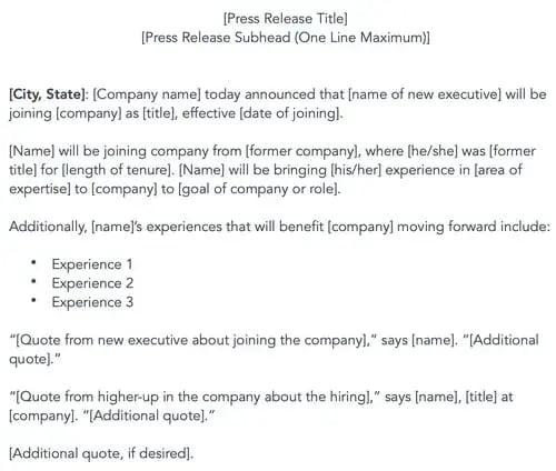 new executive hire press release template