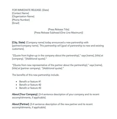 new partnership press release template