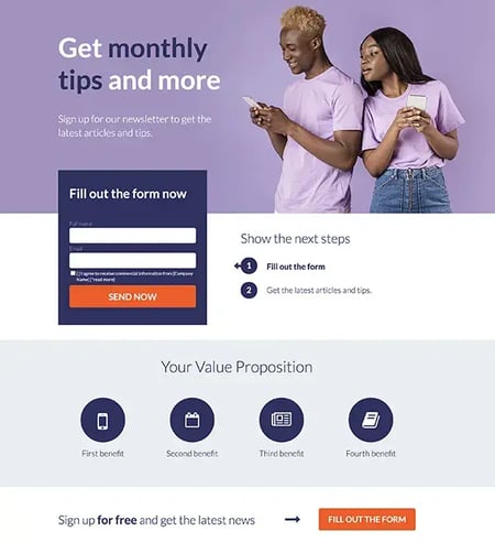 newsletter  landing page template, landingi