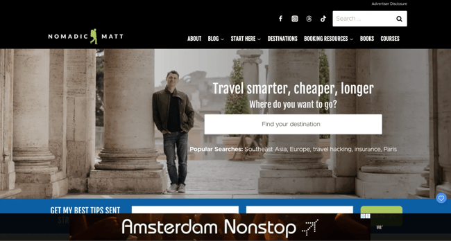 nomadicmatt.com blogging example