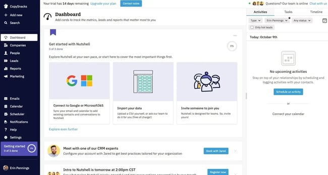 nutshell crm dashboard