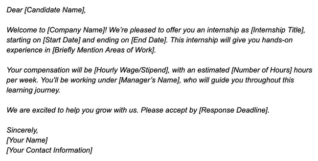 offer letter, internship