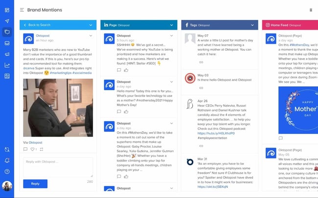 social listening tool Oktoposts brand mentions dashboard