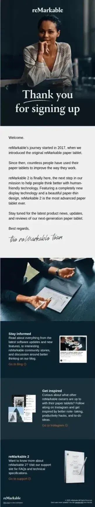onboarding email example remarkable