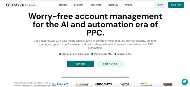 optmyzr ppc management tool screenshot