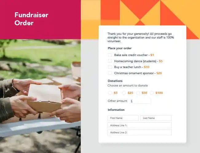 Order Form: fundraiser example