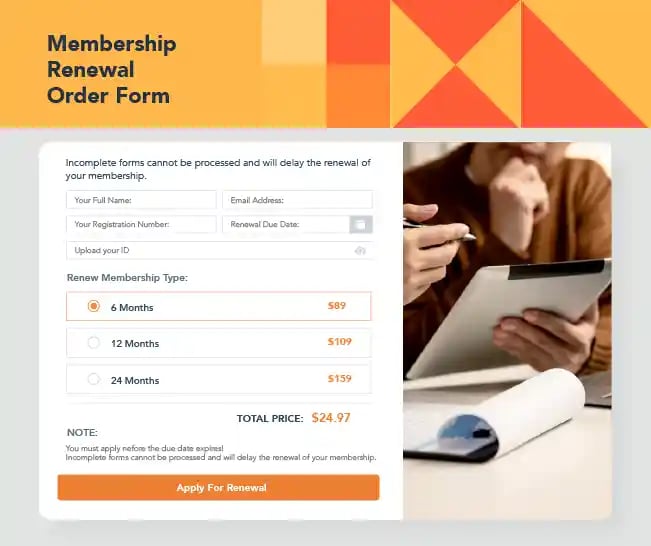Order Form: hotel booking example