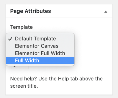 change the template in wordpress dashboard under the page attributes section and select full width from the drop down