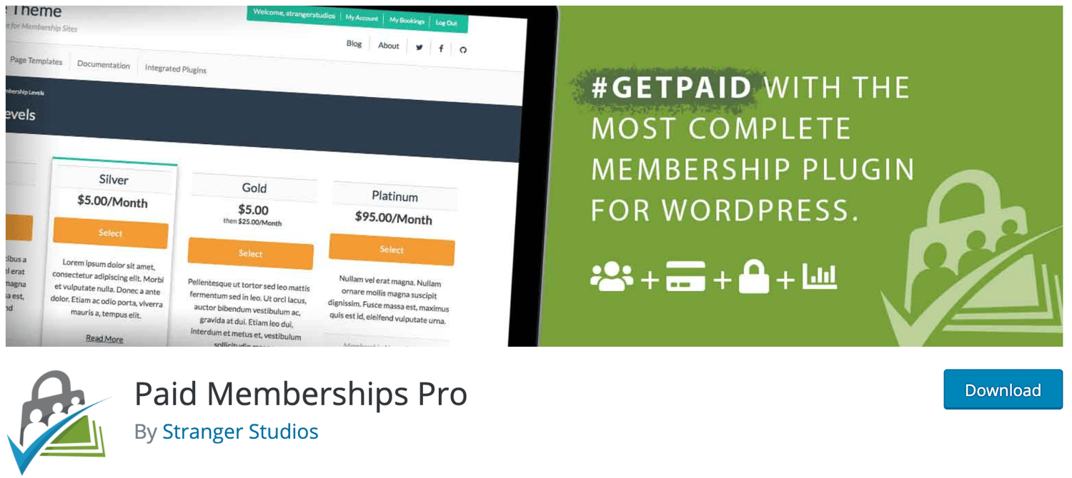download page for the WordPress membership plugin Paid Memberships Pro