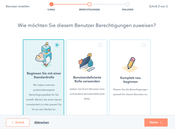 Zuweisen von Berechtigungen beim Anlegen einer neuen Benutzerrolle mit den Admin-Tools in HubSpot