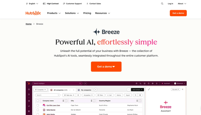 personalization software, HubSpot’s Breeze AI interface marketing dashboard