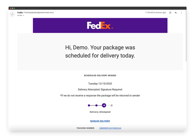 FedEx Delivery Notification Email