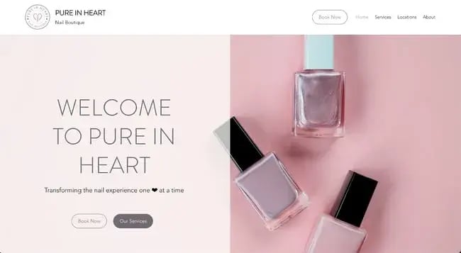 pink nail salon website, pure in heart