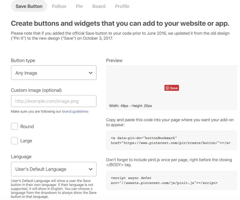 pinterest button and widget