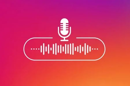 A speaker and a social media audio player with soundwaves are shown in a graphic