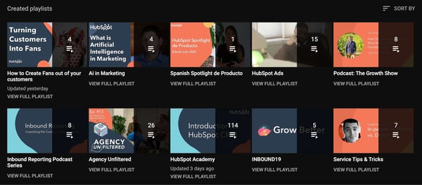 hubspot youtube account playlists page demo