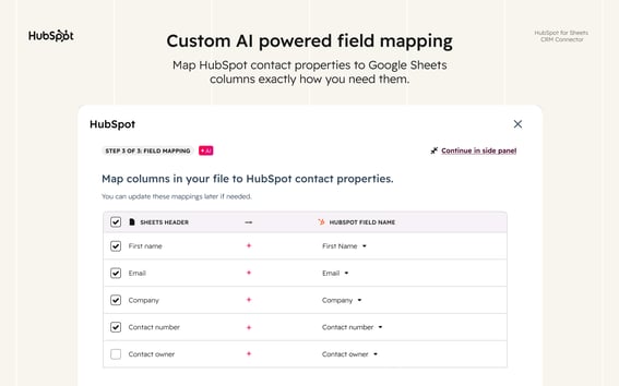 HubSpot fuer Google Sheets: Intelligente Erstellung von Kontakten dank KI-gestuetzter Feldzuordnung
