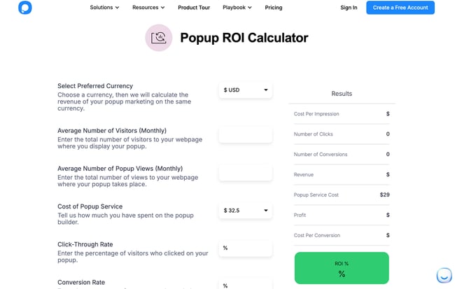 Conversion Rate Tools - Popupsmart's Popup ROI Calculator