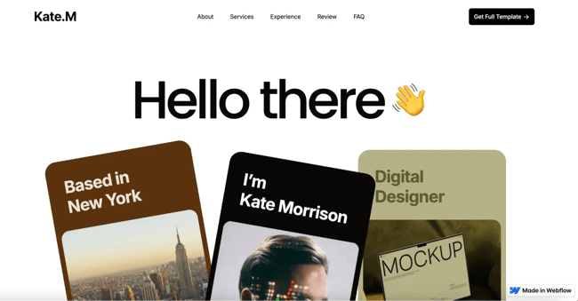 portfolio landing page template, webflow